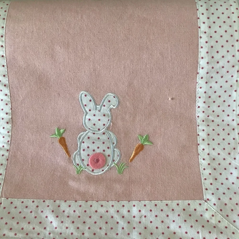 Easter table runner it’s beautiful pink with white polka‎ dot border - bunnies!